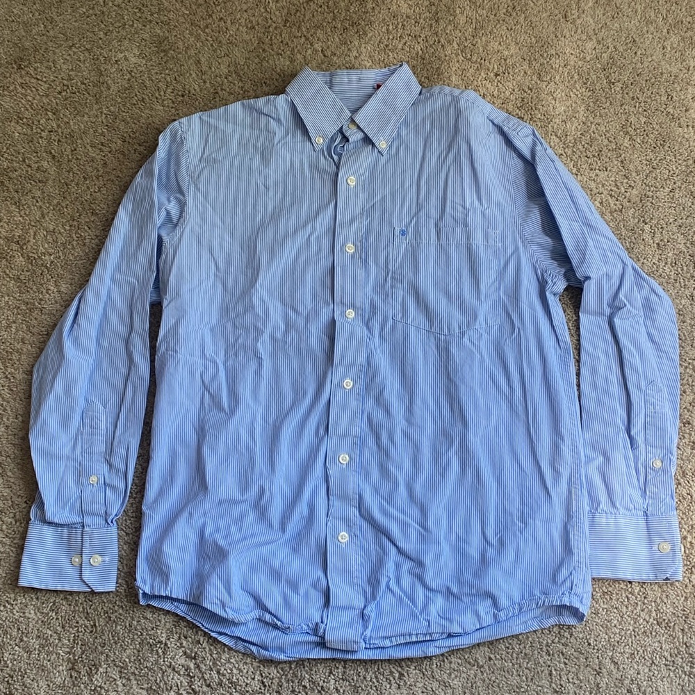 Blue and White Striped IZOD Long Sleeve Dress Shirt — size S — 100% Cotton